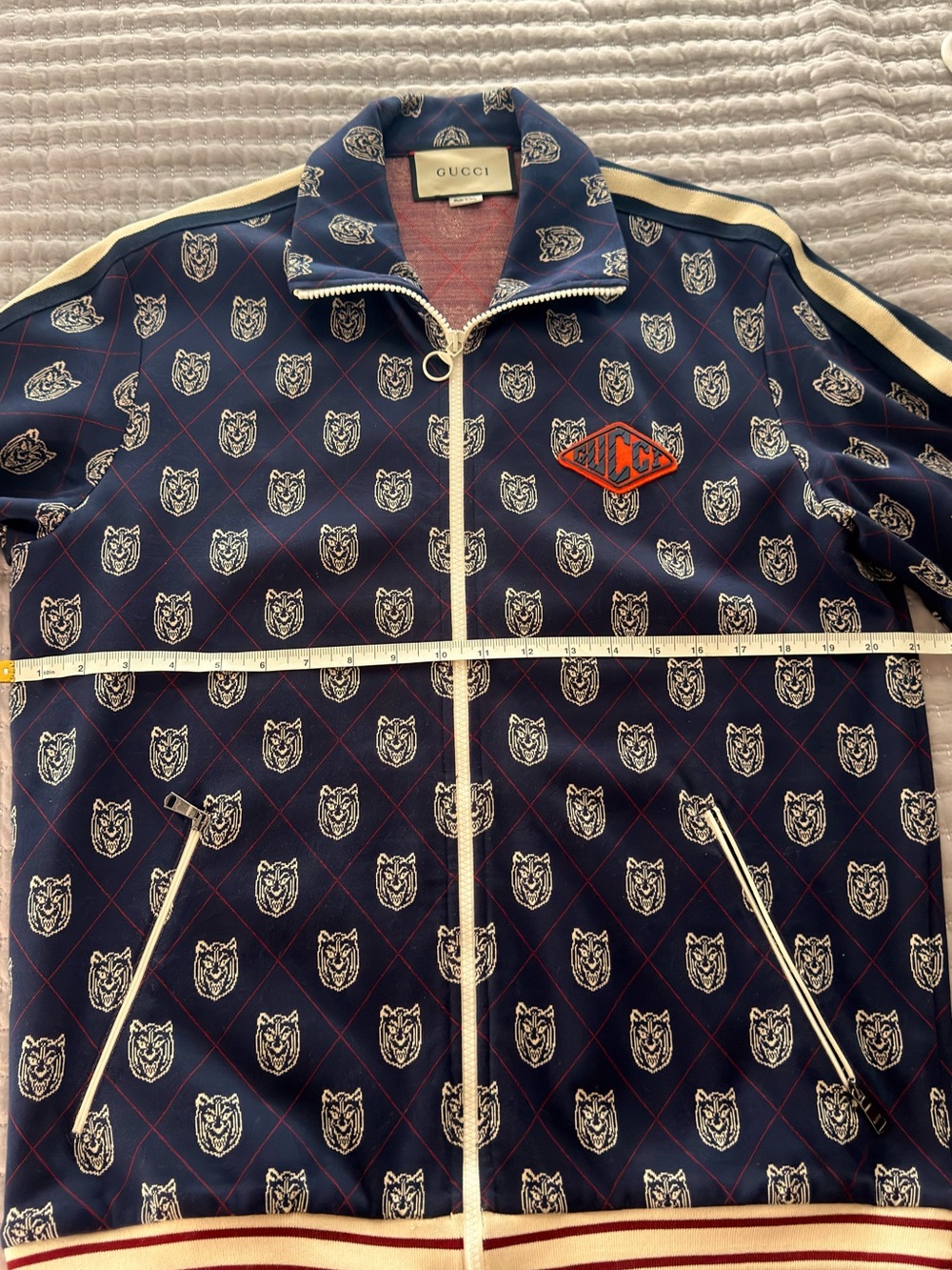 Gucci Navy Bomber Jacket with Cream & Red Trim - Picture 7 of 10